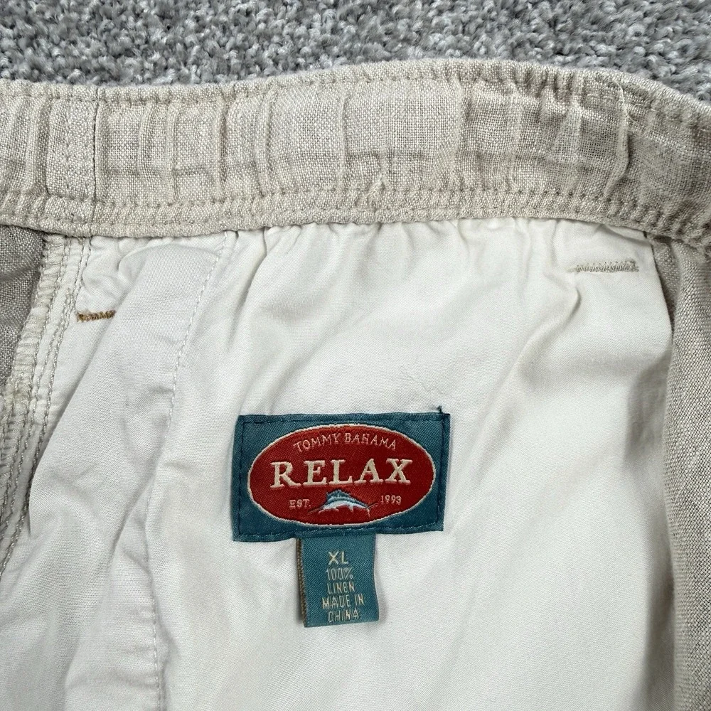 Tommy Bahama Relax Linen Cargo Pants Men XL Beige Drawstring Beach Casual